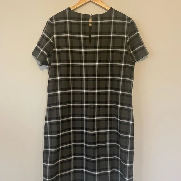Banana Republic Olive Green Plaid Shift Dress Short Sleeve Pockets - Picture 5 of 5